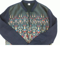 Blue long-sleeved Chinese collar shirt