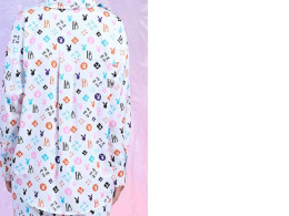 PLAY BOY Front button-down shirt, long sleeves, fabric printed with logo all over. 