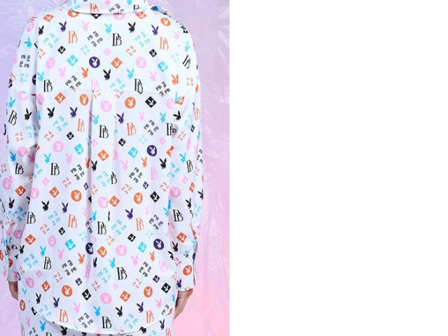 PLAY BOY Front button-down shirt, long sleeves, fabric printed with logo all over. PLAY BOY Front button-down shirt, long sleeves, fabric printed with logo all over.