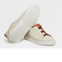 ermenegildo zegna Off White Deerskin Triple Stitch  Sneakers