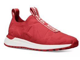 New Michael Kors Bodie Slip On Sneakers Booties Red Crimson stretch knit 