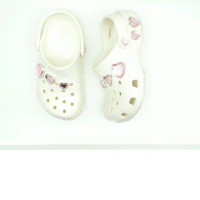 White children's crocs with hearts