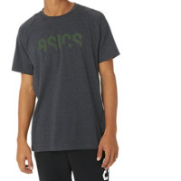 ASICS HEX GRAPHIC COTTON BLEND SS TEE Color: PERFORMANCE BLACK HEATHER/S.GREEN