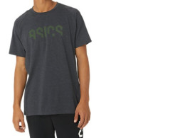 ASICS HEX GRAPHIC COTTON BLEND SS TEE Color: PERFORMANCE BLACK HEATHER/S.GREEN