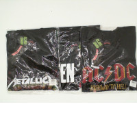 Set of 3 black ROCK@TEES T-shirts with band prints: GREEN DAY, METALLICA, AC/DC. Size XL