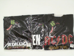 Set of 3 black ROCK@TEES T-shirts with band prints: GREEN DAY, METALLICA, AC/DC. Size XL