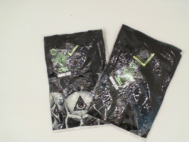 Set of 2 ROCK EAGLE Black round neck t-shirt with a skeleton playing a guitar and a skeleton with triangle eyes. Size M Set of 2 ROCK EAGLE Black round neck t-shirt with a skeleton playing a guitar and a skeleton with triangle eyes. Size M