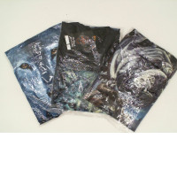 Set of 3 ROCK EAGLE  Black round neck t-shirt with blue wolf and dog riding a motorcycle pattern Size L