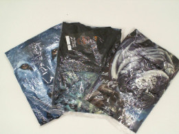 Set of 3 ROCK EAGLE  Black round neck t-shirt with blue wolf and dog riding a motorcycle pattern Size L