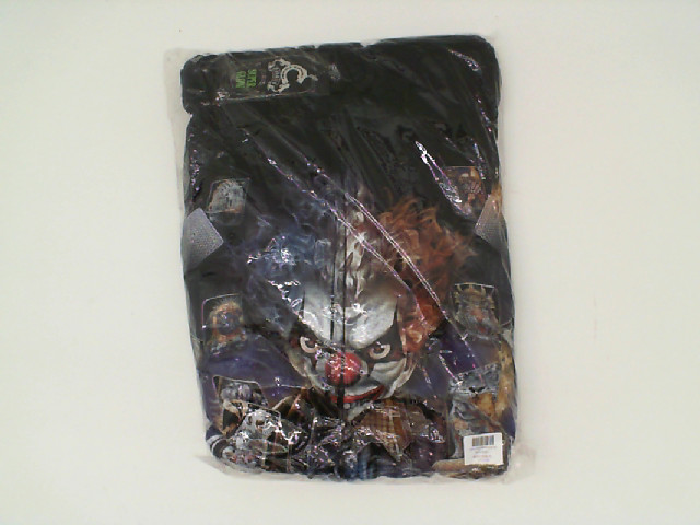 SUPER GLOW Black hooded jacket with a clown holding playing cards pattern Size XL SUPER GLOW Black hooded jacket with a clown holding playing cards pattern Size XL