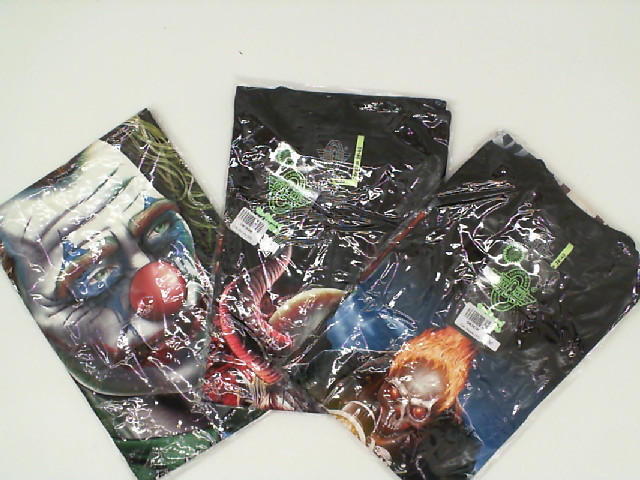 Set of 3 ROCK EAGLE Black crew neck t-shirt featuring a crying Ghost Rider and Joker with a horned Grim Reaper. Size M Set of 3 ROCK EAGLE Black crew neck t-shirt featuring a crying Ghost Rider and Joker with a horned Grim Reaper. Size M