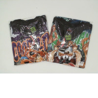 Set of 2 ROCK@TEES Black round neck t-shirt with cartoon pattern Size XL 