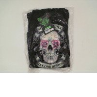 ROCK EAGLE Black hooded jacket with a white grim reaper pattern and pink rose eyes. Szie S