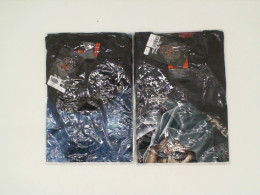Set of 2 ROCK EAGLE Black round neck t-shirt with blue wolf print and woman wearing headscarf Size L