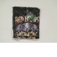 ROCK EAGLE Black hooded jacket with a pattern of three-headed grim reaper wearing black glasses. Size L ROCK EAGLE Black hooded jacket with a pattern of three-headed grim reaper wearing black glasses. Size L