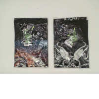 Set of 2 ROCK EAGLE Black round neck t-shirt with white grim reaper and grim reaper riding a motorcycle pattern. Size S 