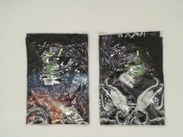 Set of 2 ROCK EAGLE Black round neck t-shirt with white grim reaper and grim reaper riding a motorcycle pattern. Size S 