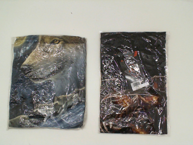 Set of 2 ROCK EAGLE Black round neck t-shirt with white wolf and scythe pattern Set of 2 ROCK EAGLE Black round neck t-shirt with white wolf and scythe pattern