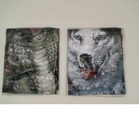 Set of 2 ROCK EAGLE Black round neck t-shirt with white wolf and cobra print