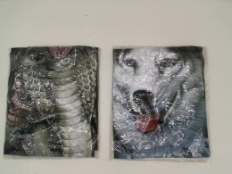 Set of 2 ROCK EAGLE Black round neck t-shirt with white wolf and cobra print