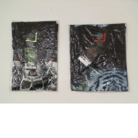 Set of 2 Black round neck t-shirt with triangle-eyed grim reaper and blue tiger pattern