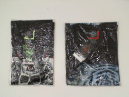 Set of 2 Black round neck t-shirt with triangle-eyed grim reaper and blue tiger pattern