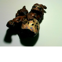 Antique Tamagori Komainu “Lion-Dog” Original Clay Figure from Japan