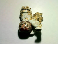 Antique Tamagori Komainu “Lion-Dog" Original Clay Figure from Japan