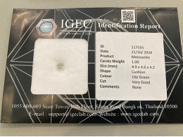 Moissanite 1.00 carats size 4.9*4.6*4.2 shape cushion colour lite green cut very good