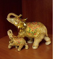 Souvenir Thailand, wooden elephant with baby elephant