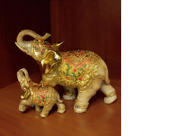 Souvenir Thailand, wooden elephant with baby elephant