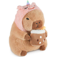 Capybara doll wearing a unicorn hat