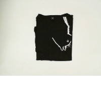 Black round neck t-shirt with white cat pattern