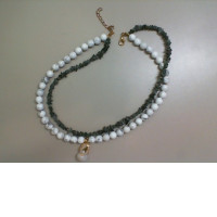 Bijouterie, double necklace, white and green