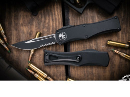 Microtech Hera OTF Automatic Knife 3" Drop Point Black Serrated 703-2T