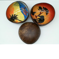 Set of 3Coconut shell with a sea pattern