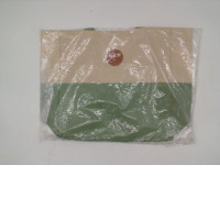 Cream colored cloth bag with green pattern