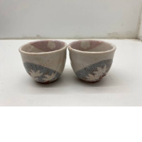 Set of 2 Large tall Japanese ceramic tea cup with cherry blossom pattern