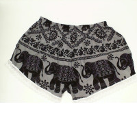 Gray shorts with black elephant print