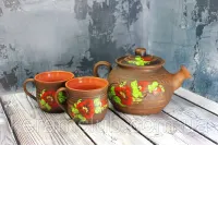 Ceramic tea set, teapot + 2 cups