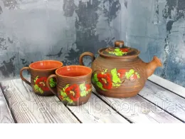 Ceramic tea set, teapot + 2 cups