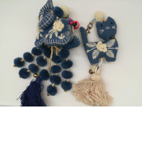 Set of 2 Blue elephant and cat keychain