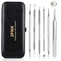 JPNK Blackhead Remover Tool Comedones Extractor Acne Removal Kit for Blemish, Whitehead Popping, 6 Pcs Zit Removing for Nose Face Tools with a Leather Bag