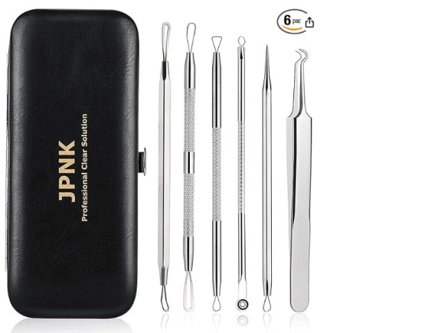 JPNK Blackhead Remover Tool Comedones Extractor Acne Removal Kit for Blemish, Whitehead Popping, 6 Pcs Zit Removing for Nose Face Tools with a Leather Bag JPNK Blackhead Remover Tool Comedones Extractor Acne Removal Kit for Blemish, Whitehead Popping, 6 Pcs Zit Removing for Nose Face Tools with a Leather Bag