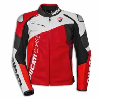 Motorcycle jacket with elbow protection, red, fake leather, Ducati Motorcycle jacket with elbow protection, red, fake leather, Ducati