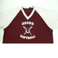 Red V-neck T-shirt with white sleeves 