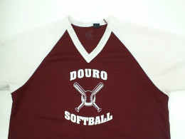 Red V-neck T-shirt with white sleeves 