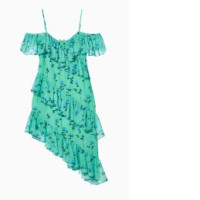 Ruffled Floral Monogram Midi Dress Printed Green