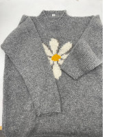 Gray sweater with floral pattern 