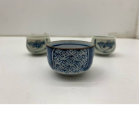 Set of 3 Small Japanese glass teacup with fish pattern 